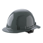 A gray safety hard hat with vents, designed for construction or industrial use.