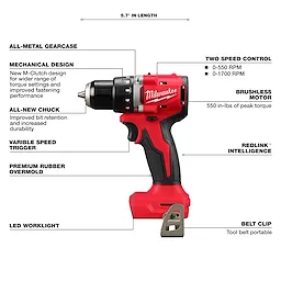 Compact Brushless 1/2" Drill/Driver is 5.7" in length