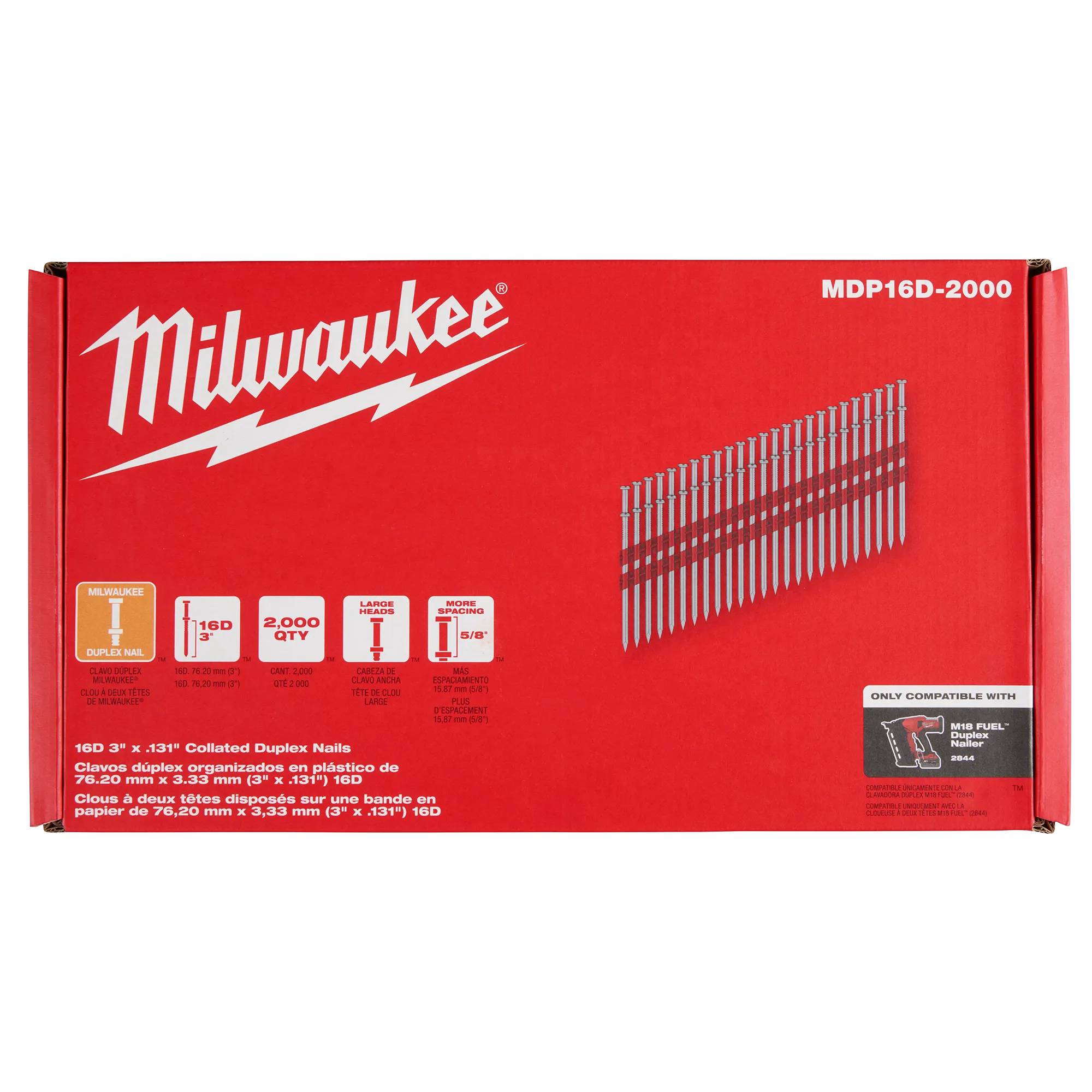 Image of the Milwaukee 16D 3" x .131" Collated Duplex Nails packaging