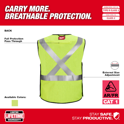 AR/FR Cat. 1 Class 2 Breakaway High Visibility Yellow Mesh Safety Vest ...